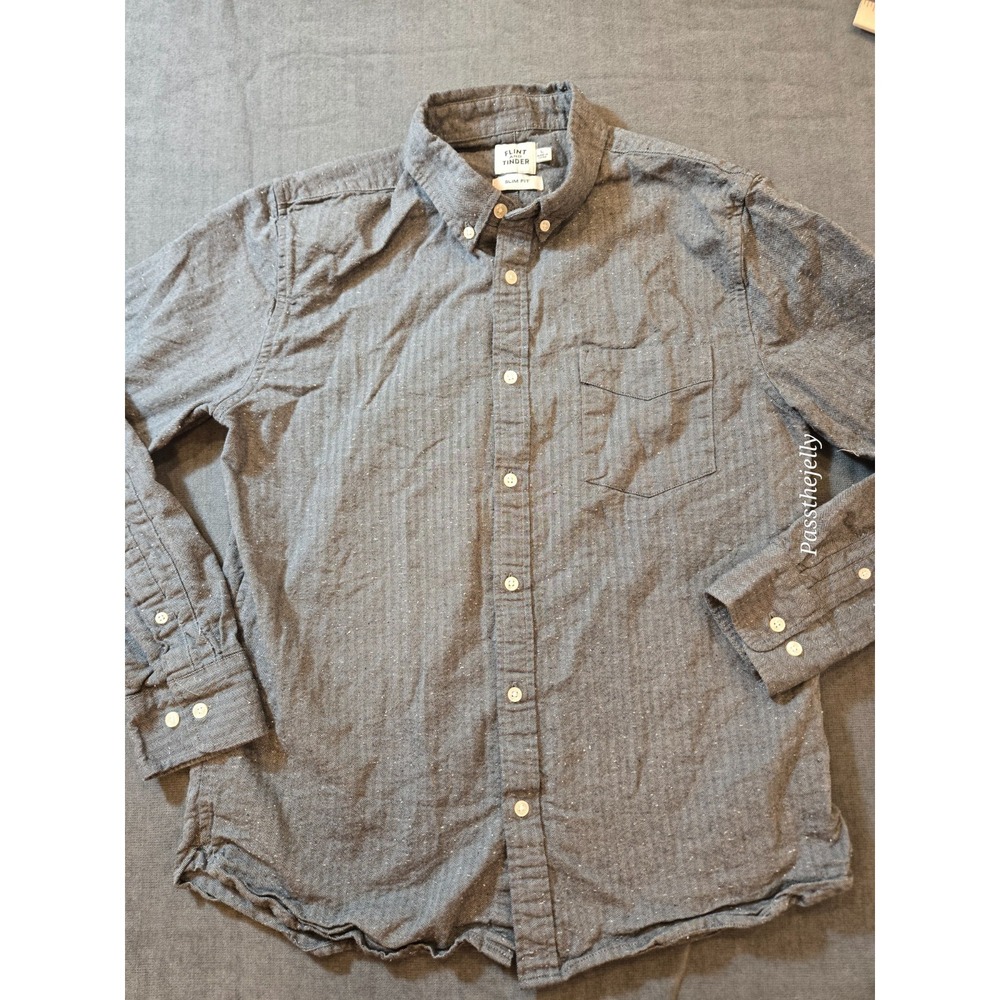 Flint and Tinder Shirt Mens L Gray Herringbone Button Long Sleeve Flannel Cotton
